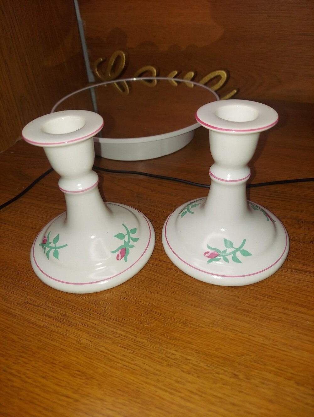Vintage 1980s Shabby Chic Cottage Core Taper Candle Holders Sweetest Pink Roses